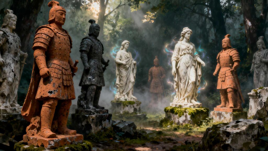 Soldados de barro, estátuas de mármore